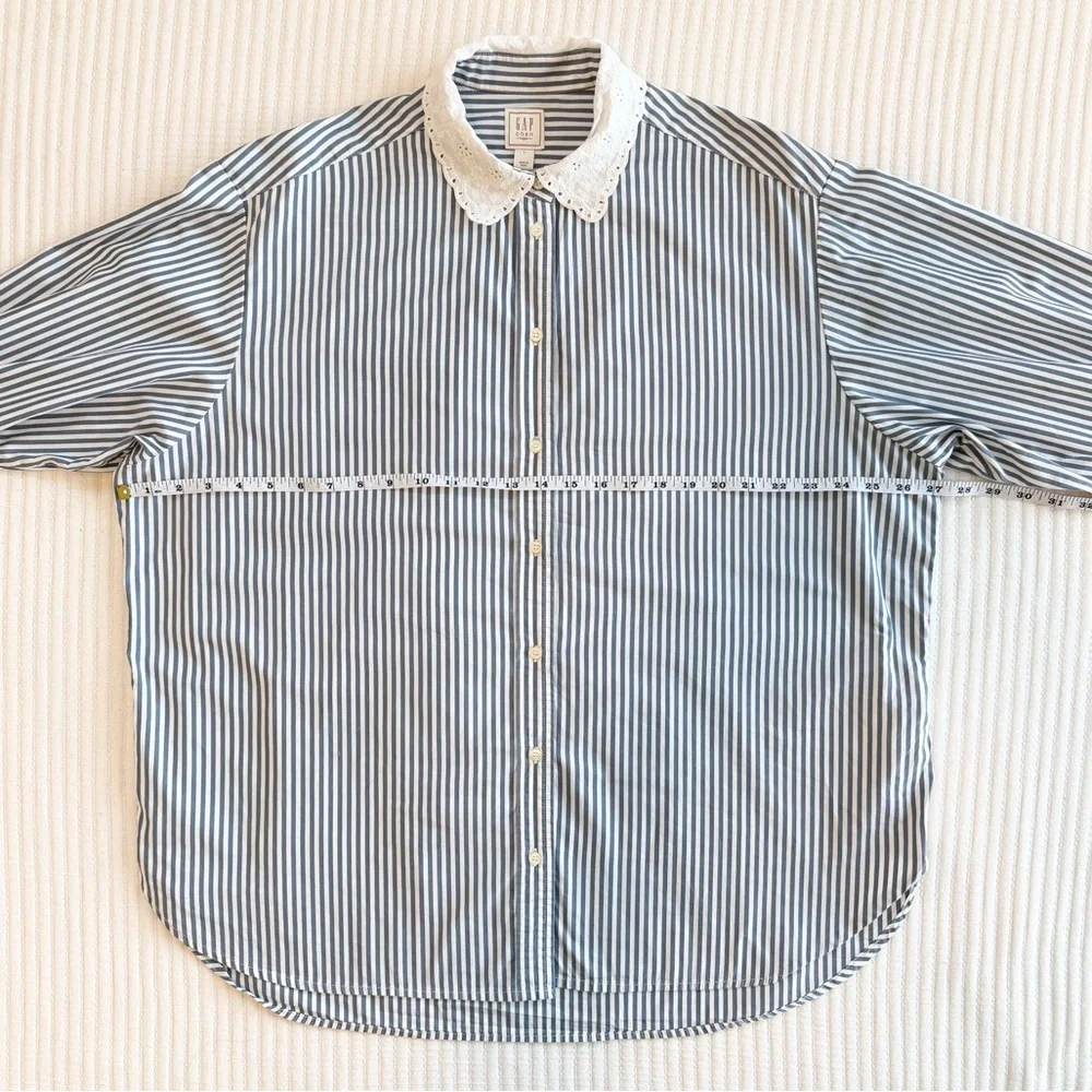 Gap x DÔEN Blue Striped Button Down Shirt with Eyelet Lace Collar - Picture 7 of 10